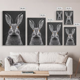 Wide Eyed Rabbit, Animal Portrait, Monochrome Humor, Framed Canvas Print, Nursery Wall Art, Whimsical Minimalist Decor, Funny Gift
