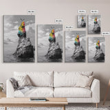 Rainbow Cliff, Soaring Bird, Ocean Rock Scene, Canvas Print, Nature Adventure Wall Art, Vibrant Seascape Decor, Coastal Living Accent