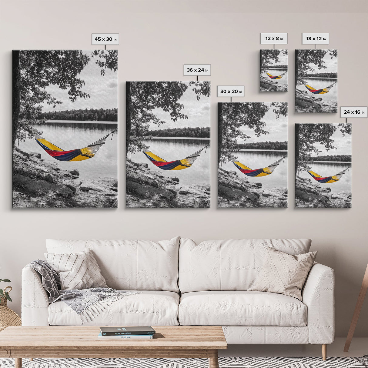 Hammock Lake Scene, Peaceful Nature Art, Fall Outdoors, Relaxed Escape, Framed Canvas Print, boho decor, bedroom art, cozy wall print
