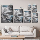 Mountain Lake Clouds, Serene Forest Reflection, Scenic Nature Photography, Framed Canvas Print, Bedroom Tranquility Wall Art