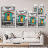 Colorful Beach Hut, Surf Shack, Coastal Cabin, Framed Canvas Print, Tropical Wall Art, Living Room Decor, Bright Summer Home Style