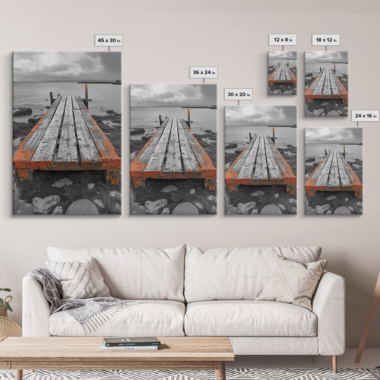 Rustic Dock, Seaside Escape, Coastal Pier, Nautical Wood, Canvas Print, Lake House Decor, Farmhouse Style, Living Room Wall Art