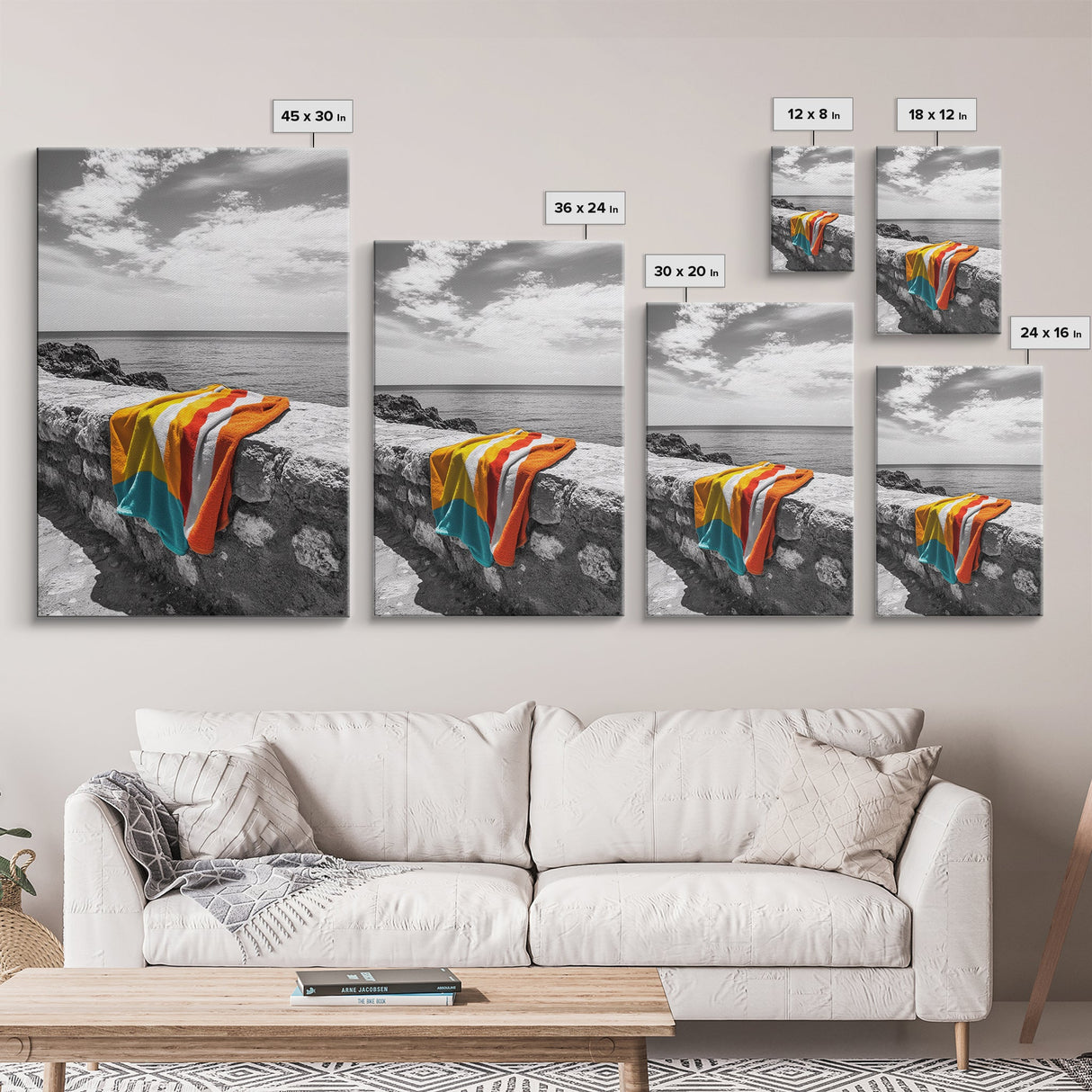 Colorful Towel, Coastal Vibes, Seaside Style, Bold Decor, Framed Canvas Print vibrant beach towel photo, bathroom wall art, summer art