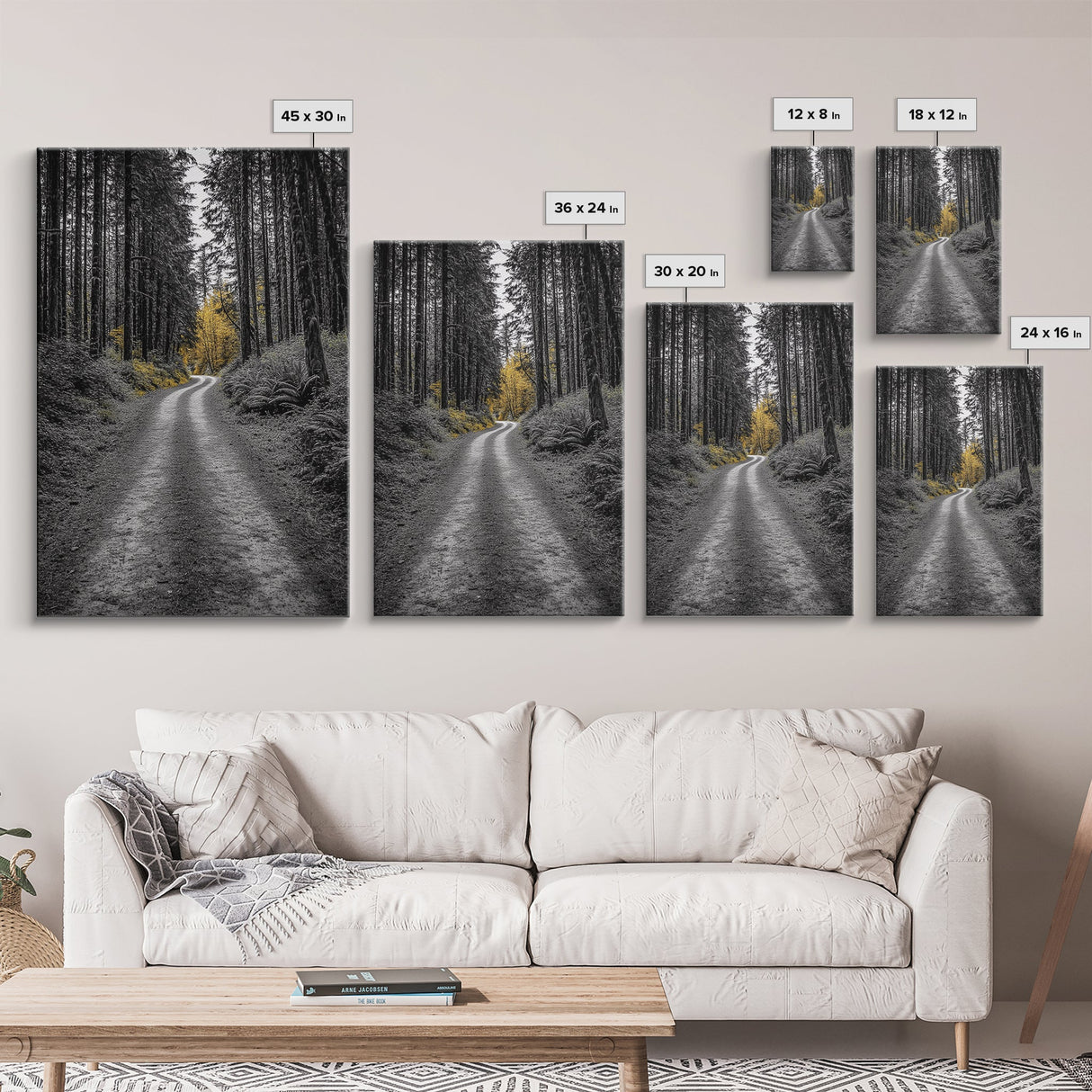 Forest Path, Yellow Trees, Autumn Trail, Framed Canvas Print, Fall Wall Art, Woodland Nature Decor, Cozy Home Accent, Entryway Artwork