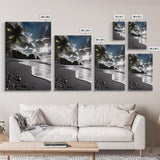 Sunset Beach, Rocky Coast, Dramatic Sky, Bold Light, Framed Canvas Print tropical sunset wall art, beach photography, bathroom decor