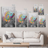 Neon Fish, Color Splash, Bright Animal, Vibrant Water, Framed Canvas Print psychedelic aquatic art, kids room fish wall decor, animal print