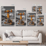Rusty Bolt, Yellow Steel, Industrial Contrast, Framed Canvas Print, Garage Decor, Workshop Wall Art, Urban Grunge Photography