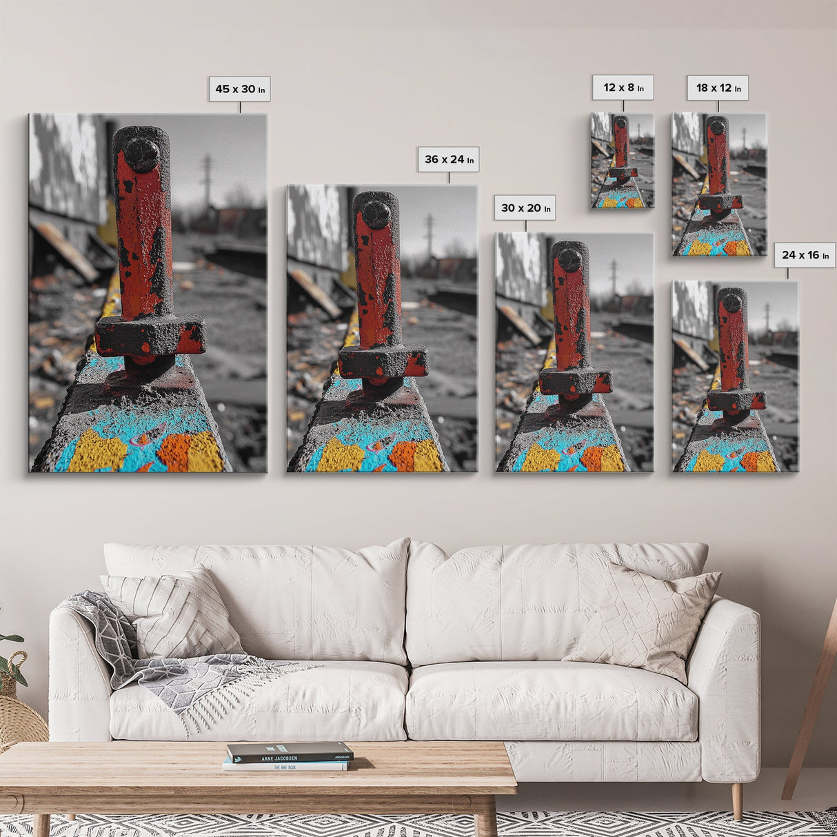 Red Peg, Graffiti Steel, Urban Rust Texture, Canvas Print, Industrial Wall Art, Modern Loft Decor, Urban Decay Photography