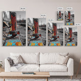Red Peg, Graffiti Steel, Urban Rust Texture, Canvas Print, Industrial Wall Art, Modern Loft Decor, Urban Decay Photography