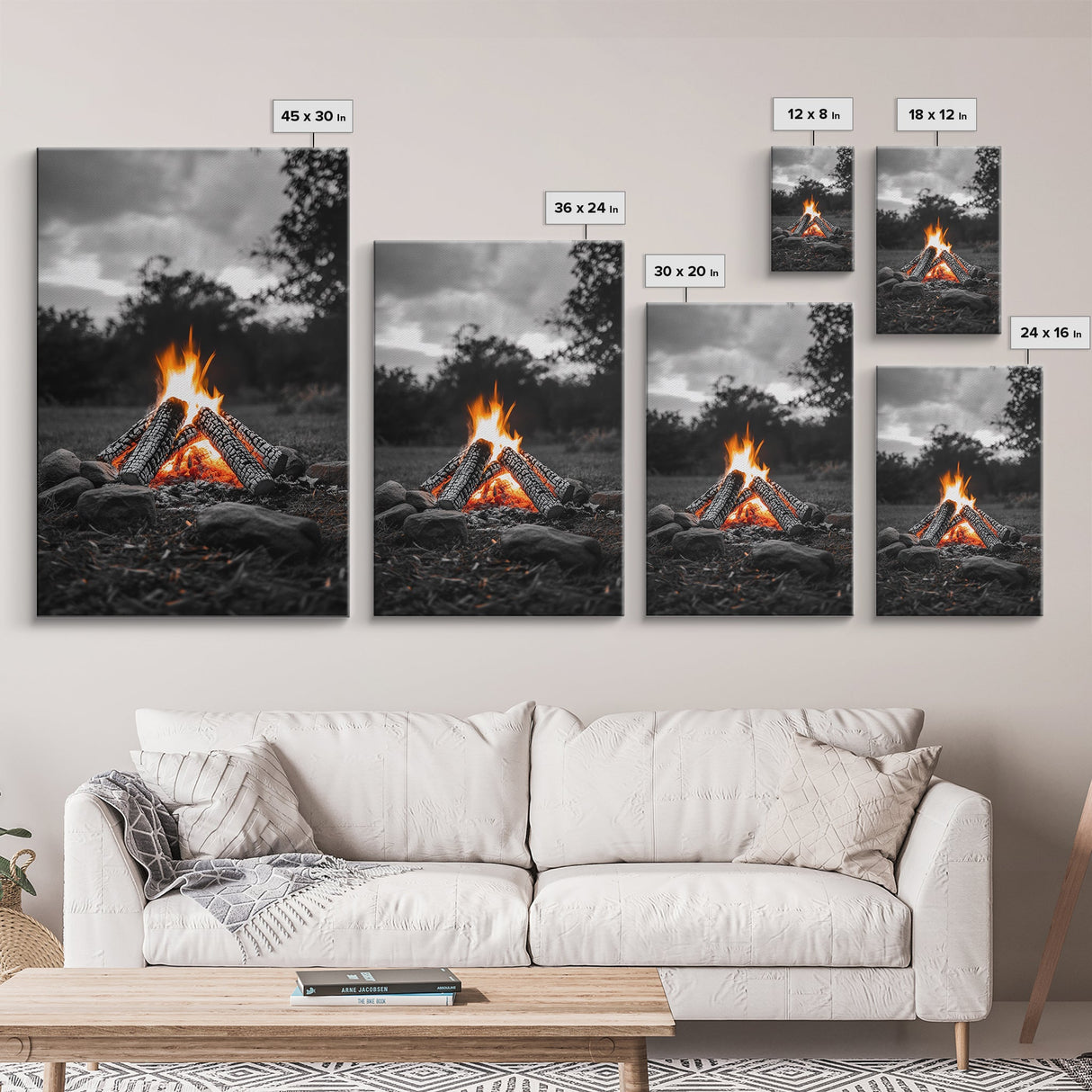 Firewood Blaze, Autumn Campfire, Outdoor Canvas Print, Cozy Cabin Wall Art, Rustic Nature Decor, Adventure Wall Accent