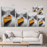 Yellow Canoe Lake, Misty Mountain Art, Canvas Print, Adventure Decor, Cabin Living Wall Art, Rustic Landscape Photo