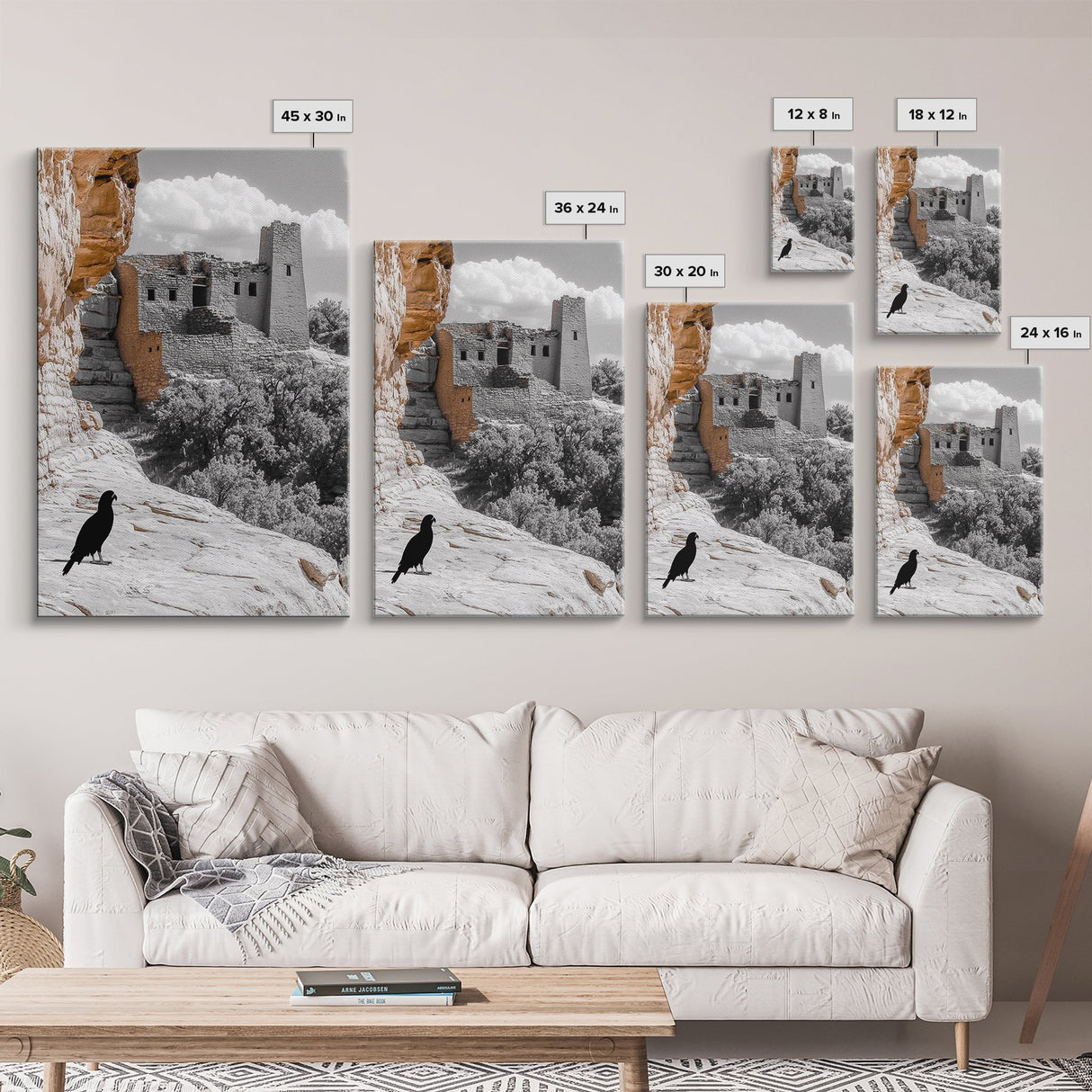 Desert Ruins, Black Bird, Ancient Architecture, Canvas Print, Historical Wall Art, Southwestern Decor, Moody Earth Tones, Living Room Art