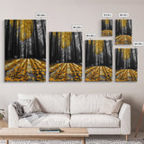 Golden Forest Light, Fall Leaves, Tall Trees Shadows, Tranquil Scene, Framed Canvas Print, Autumn Wall Art, Boho Living Room Decor