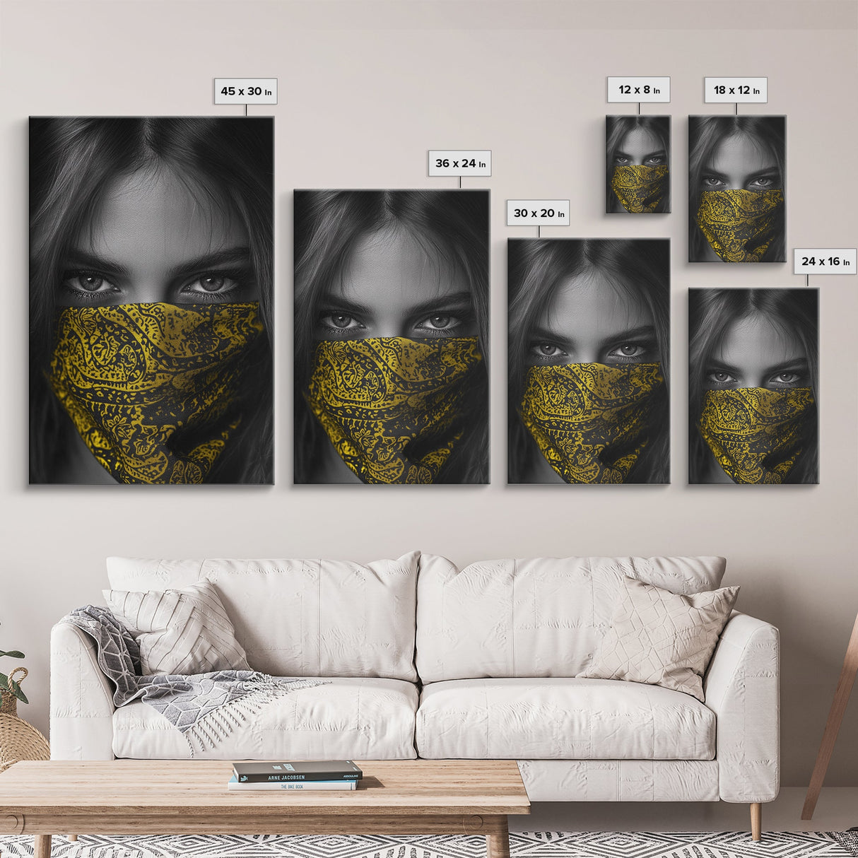 Yellow Bandana Girl, Intense Eyes, Street Portrait, Framed Canvas Print, Modern Photography, Teen Bedroom Wall Art, Bold Style