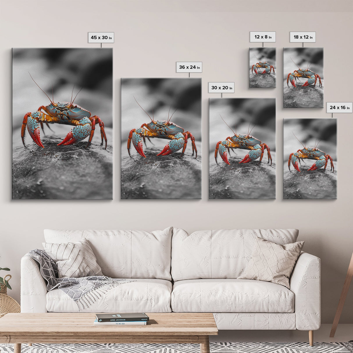 Blue Crab, Vibrant Shell, Coastal Creature Art, Framed Canvas Print, Bathroom Wall Art, Nautical Theme Decor, Ocean Wildlife Art