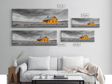 Yellow House, Stormy Sky, Minimalist Landscape, Rural Farmhouse, Framed Canvas Print, Rustic Wall Decor, Living Room Wall Art