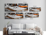 Open Book, Glasses, Orange Folders, Writer Desk, Framed Canvas Print, Study Room Wall Art, Vintage Academic Aesthetic