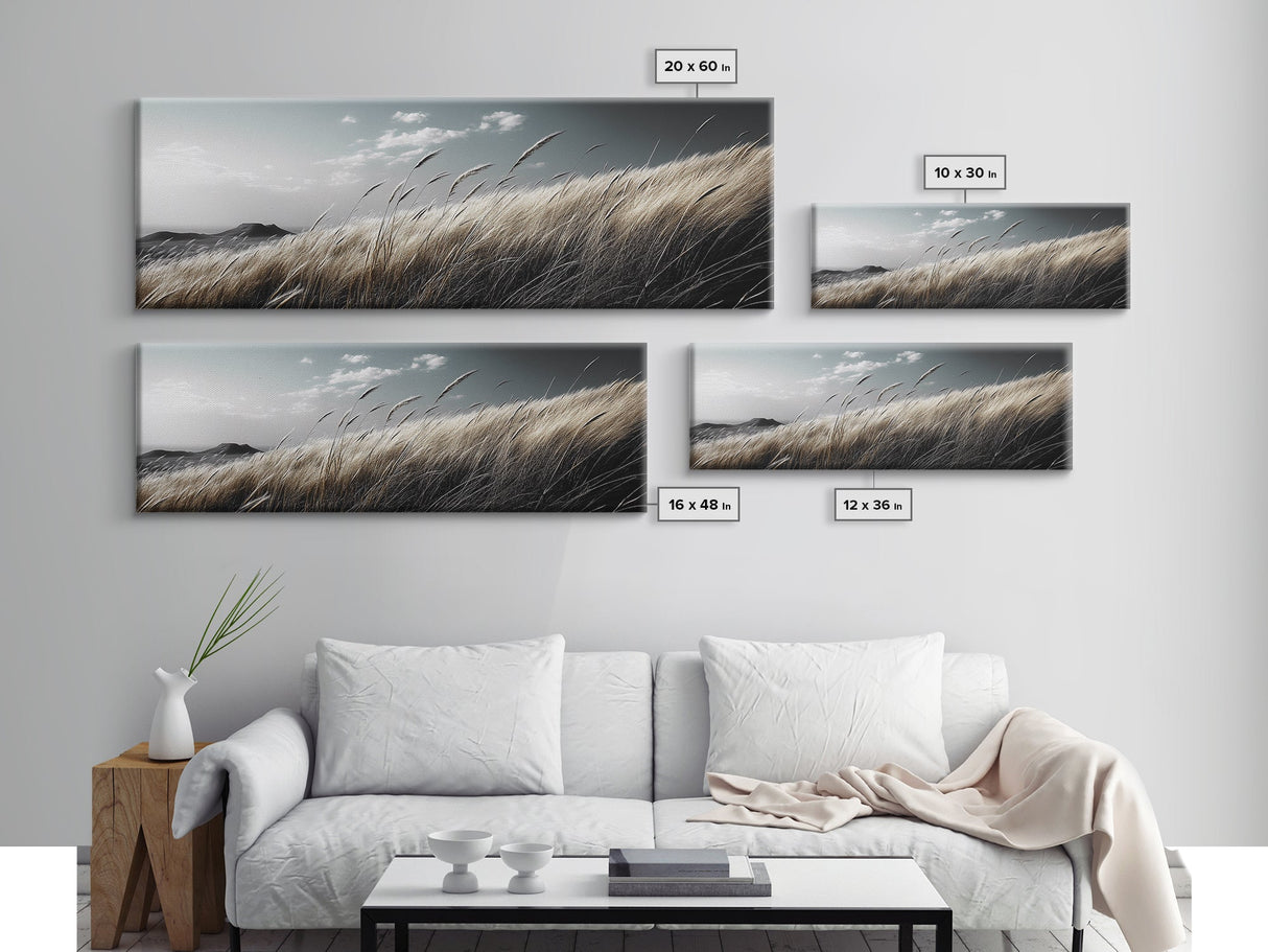 Golden Field, Windy Grass, Serene Meadow, Soft Light, Canvas Print, Minimalist Decor, Bedroom Wall Art, Neutral Landscape Art