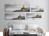 Peaceful Angler View, Yellow Hoodie Fisherman, Canvas Print, Minimalist Seaside Wall Art, Coastal Living Room Art, Fishing Lover Gift