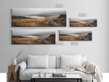 Coastal Cliff Path, Golden Grasses by Sea, Canvas Print, Autumn Hiking Scene, Misty Nature Wall Art, Hallway Landscape Photography