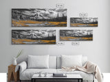 Majestic Mountain Scene, Snow Peaks and Meadows, Alpine Wilderness View, Framed Canvas Print, Cabin Wall Decor, Nature Wall Art