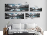 Snowy Mountain Lake, Blue Reflection Peaks, Alpine Serenity Scene, Framed Canvas Print, Nature Photography, Bedroom Wall Art