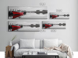 Red Fishing Boat, Harbor Reflection Scene, Calm Dockside Water, Framed Canvas Print, Nautical Art, Living Room Wall Decor