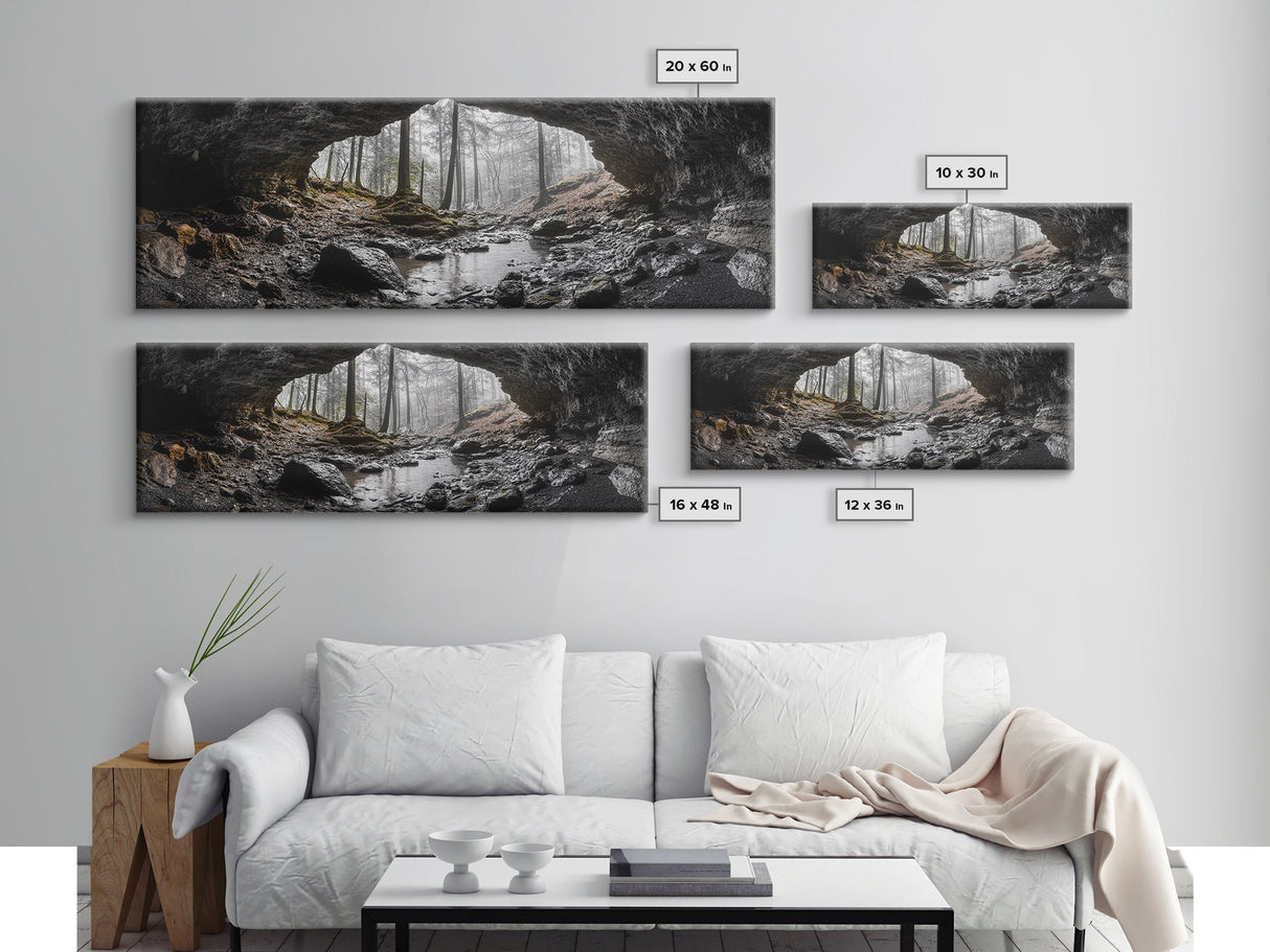 Forest Cave, Woodland Stream, Natural Light, Hidden Path, Framed Canvas Print, Cabin Wall Art, Rustic Decor, Adventure Photography