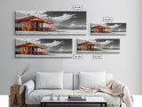 Beach Cafe, Orange Umbrellas, Seaside Dining, Sunny Vibes, Framed Canvas Print, Kitchen Wall Art, Summer Coastal Style