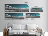 Beach Volleyball, Palm Trees, Summer Sport, Coastal Minimalism, Framed Canvas Print, Rec Room Wall Art, Sporty Vibe Decor
