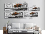 Mangrove Tree, Coastal Roots, Windswept Shore, Stormy Sky, Framed Canvas Print, Entryway Wall Art, Tropical Nature Art, Minimalist Style