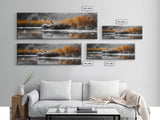 Autumn Marsh Scene, Duck Reflection, Moody Landscape, Canvas Print, Fall nature wall art, rustic home decor, cabin wall print