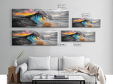 Wave Photography, Color Splash, Sunset Sea, Surf Art, Framed Canvas Print, Beach House Decor, Coastal Vibes, Modern Ocean Wall Art