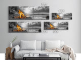 Beach Bonfire Glow, Autumn Coastal Scene, Campfire Photography, Canvas Print, Rustic Living Room or Cabin Wall Art, Fall Decor