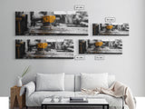 Yellow Metal Lever, Industrial Machine Detail, Workshop Photography, Gritty Rustic Vibe, Canvas Print, Garage Wall Art, Urban Loft Decor