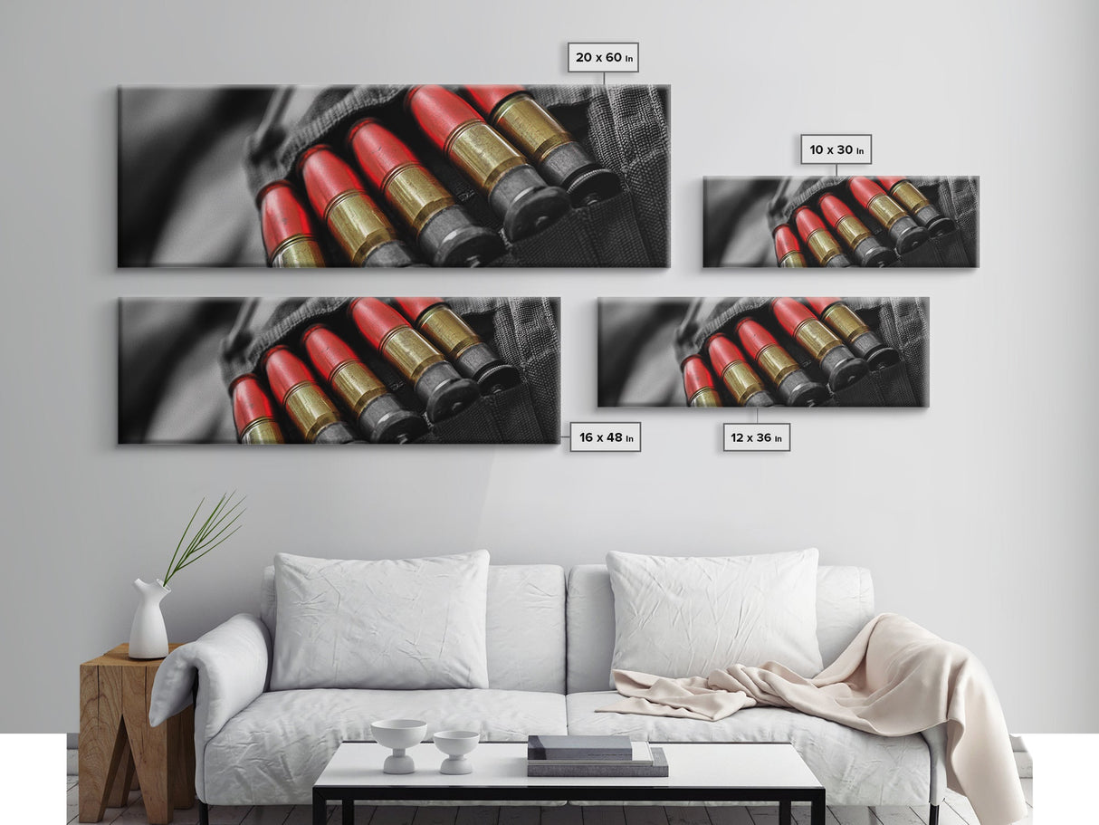 Red Ammo, Tactical Gear, Military Closeup, Rustic Warrior, Framed Canvas Print, Masculine Wall Art, Man Cave Wall Decor