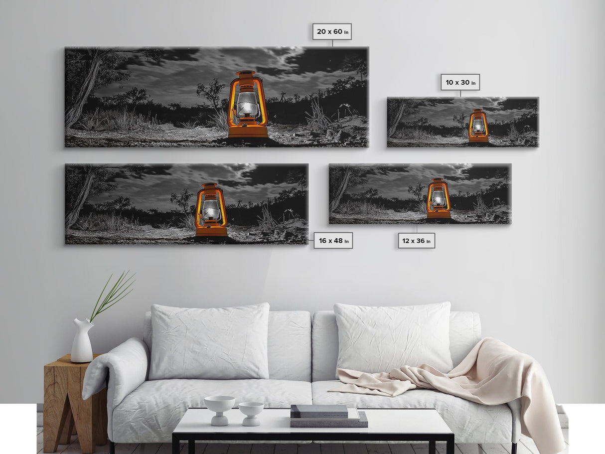 Lantern Glow, Night Forest, Rustic Camping, Glowing Light, Canvas Print, Fall Wall Art, Cozy Home Accent, Cabin or Den Decor