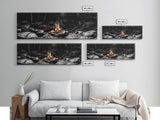 Stone Circle, Night Fire, Forest Blaze, Cozy Gathering, Canvas Print, Wilderness Wall Art, Fall Camping Decor, Rustic Cabin Style