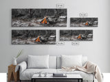 Ember Campfire, Twilight Glow, Nature Heat, Forest Shadows, Framed Canvas Print, Outdoor Wall Art, Fall Rustic Decor, Adventure Accent