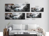 Hidden Rocky Cove, Tranquil Ocean View, Majestic Seascape, Framed Canvas Print, Nature Inspired Wall Art, Bedroom Coastal Decor