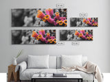 Neon Coral Closeup, Vibrant Underwater Detail, Oceanic Texture Wall Art, Framed Canvas Print, Bathroom Decor, Coastal Modern Style