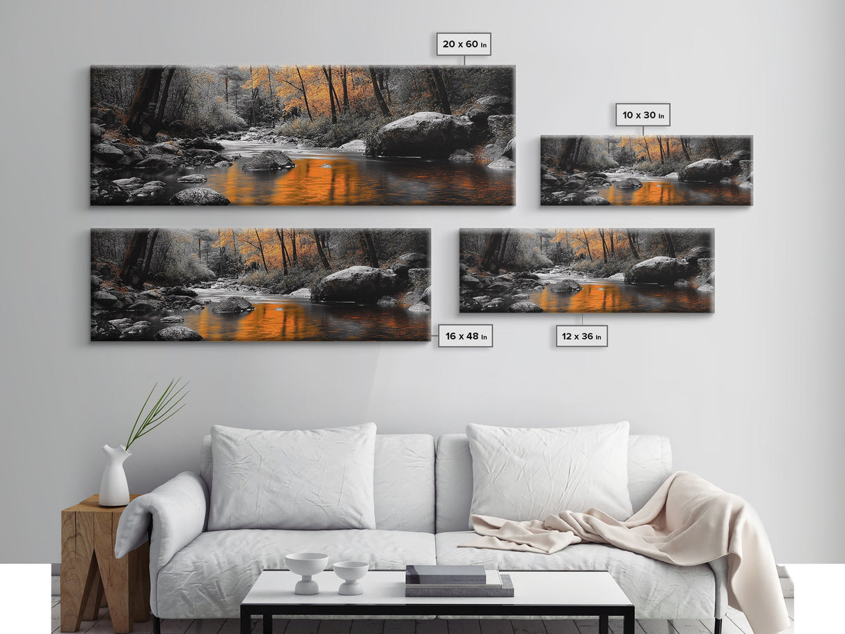 Autumn River Scene, Fall Forest Landscape, Tranquil Waters, Framed Canvas Print, Rustic Wall Art, Cabin Decor, Moody Photography