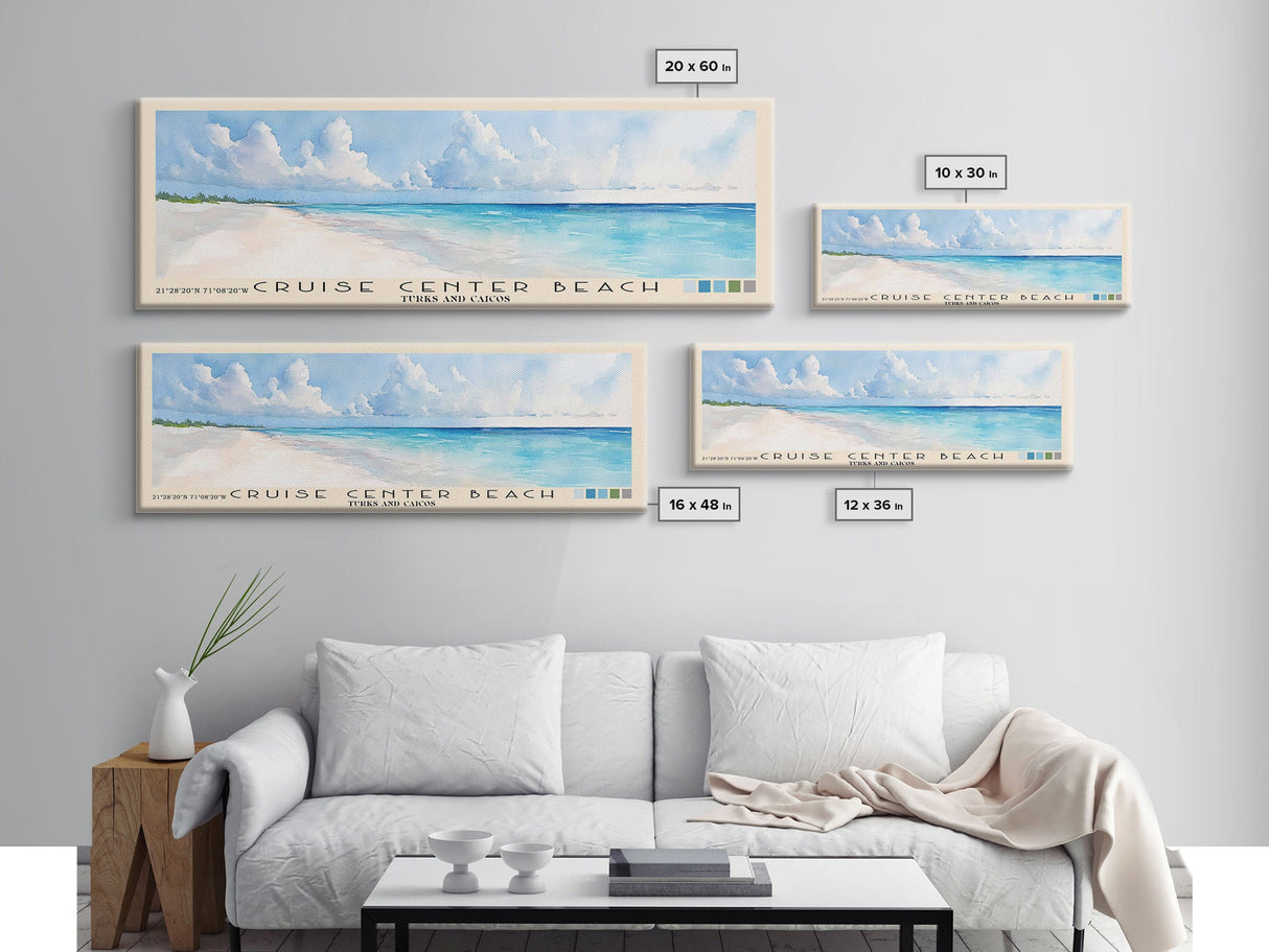 Cruise Center Beach, Turks and Caicos Watercolor Print, Vacation Gift, Turks and Caicos Wall Art, Beach Painting, Beach Decor, Large Wall Art, Wood Frame Art