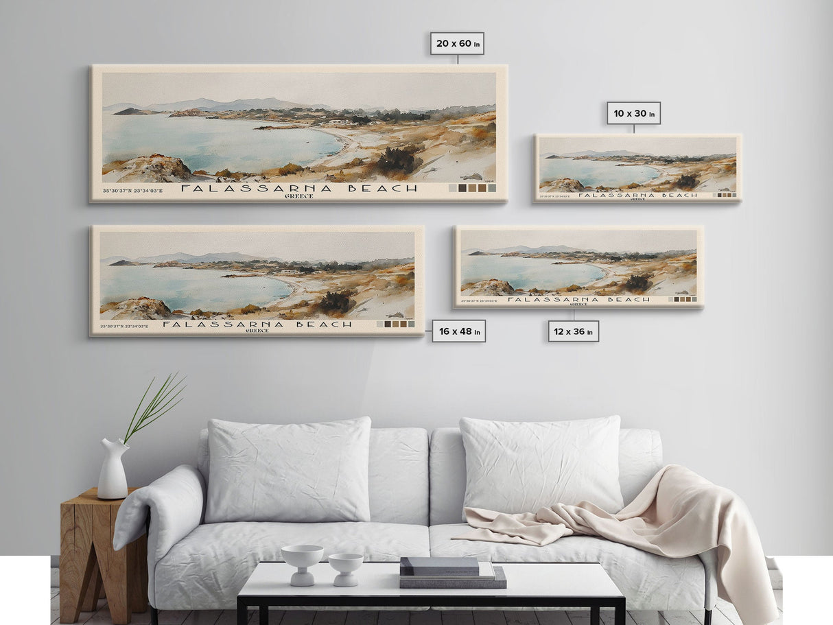Falassarna Beach, Greece Watercolor Print, Vacation Gift, Greece Wall Art, Beach Painting, Beach Decor, Large Wall Art, Wood Frame Art