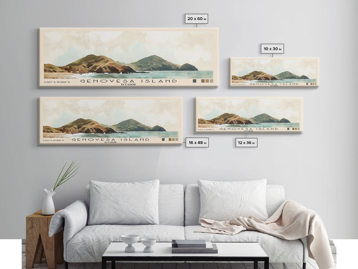 Genovesa Island, Ecuador Watercolor Beach Print, Vacation Gift, Ecuador Wall Art, Framed Canvas Print, Framed Beach Painting