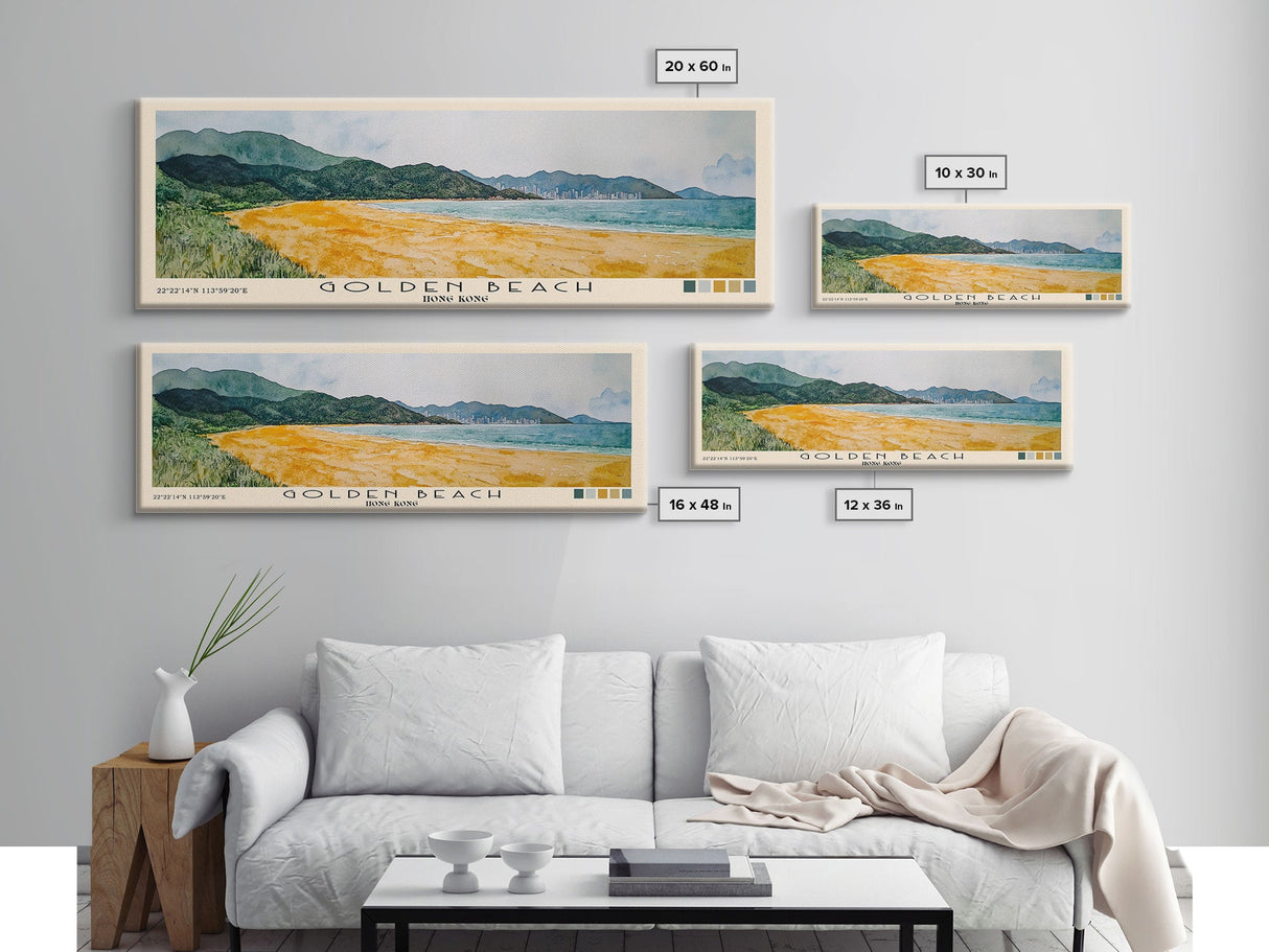 Golden Beach, Hong Kong Watercolor Print, Vacation Gift, Hong Kong Wall Art, Beach Painting, Beach Decor, Large Wall Art, Wood Frame Art