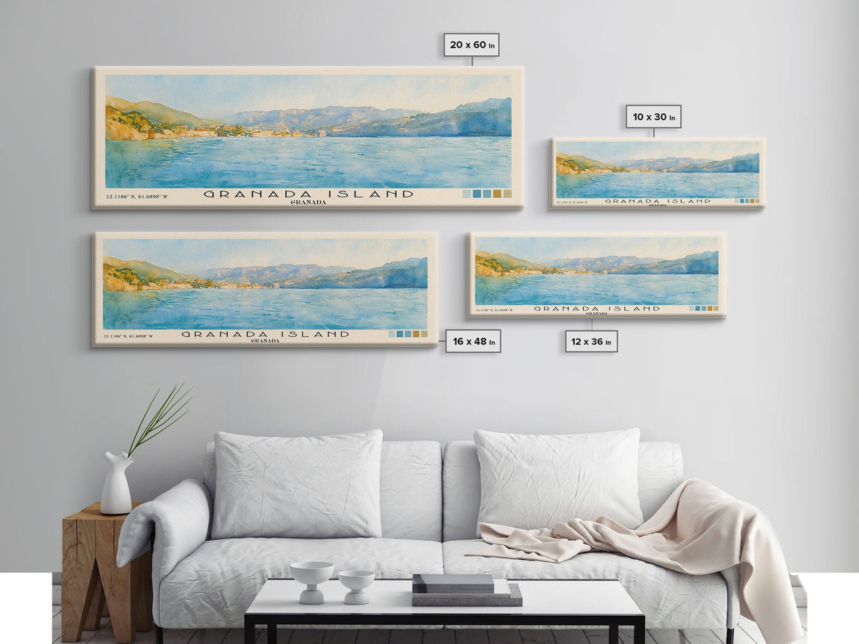 Granada Island, Granada Watercolor Print, Vacation Gift, Granada Wall Art, Beach Painting, Beach Decor, Large Wall Art, Wood Frame Art