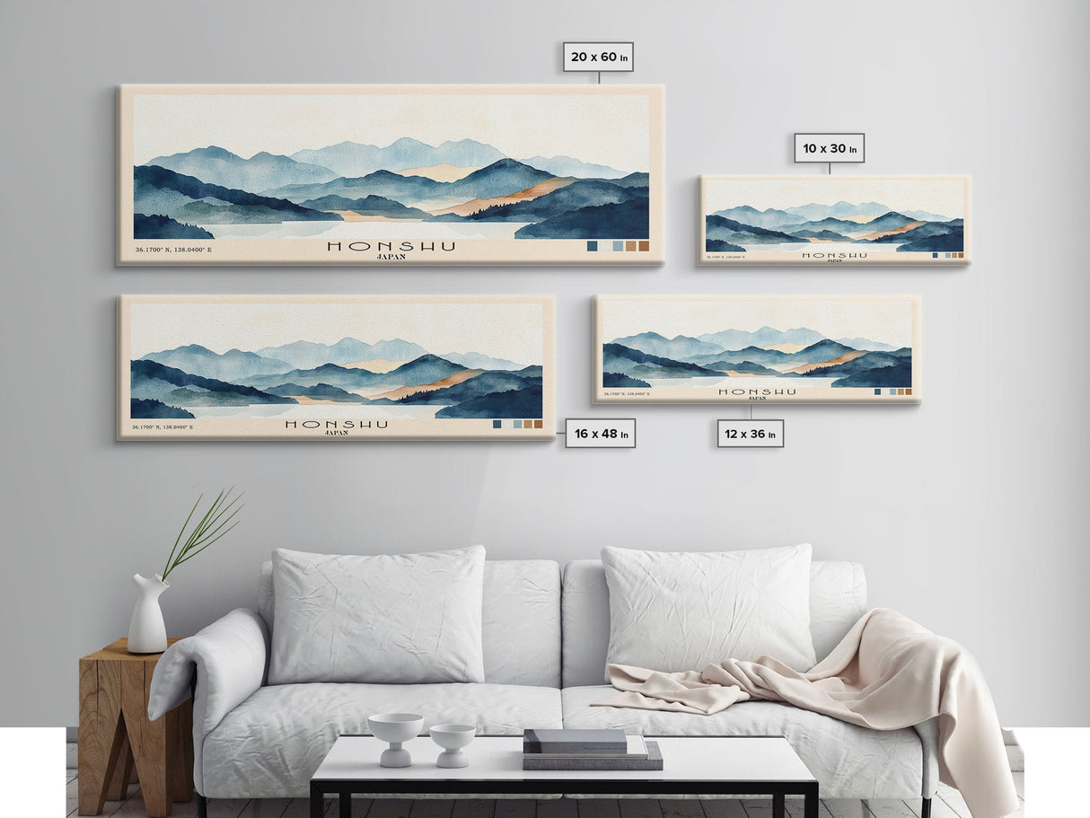 Honshu, Japan Watercolor Print, Vacation Gift, Japan Wall Art, Beach Painting, Beach Decor, Large Wall Art, Wood Frame Art