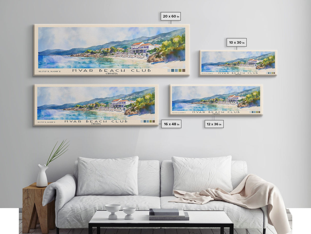 Hvar Beach Club, Croatia Watercolor Print, Vacation Gift, Croatia Wall Art, Beach Painting, Beach Decor, Large Wall Art, Wood Frame Art