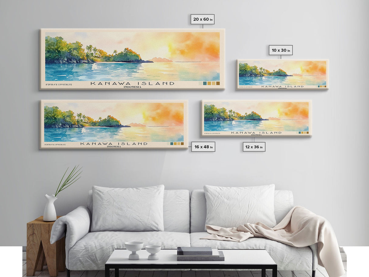 Kanawa Island, Indonesia Watercolor Print, Vacation Gift, Indonesia Wall Art, Beach Painting, Beach Decor, Large Wall Art, Wood Frame Art